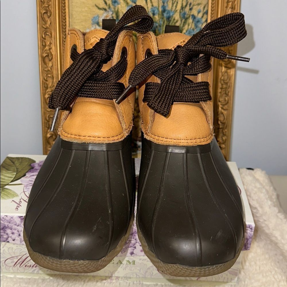 SPERRY 8 Saltwater 2-eye Tan Leather Brown Lace up Ankle Duck Boots - Picture 8 of 15